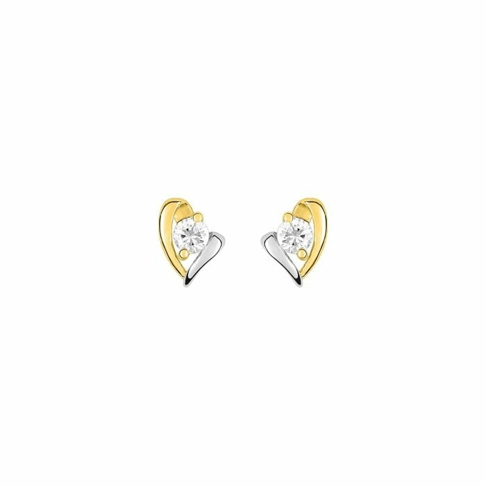 Boucles d'oreilles clou en or jaune, rhodium et oxyde de zirconium