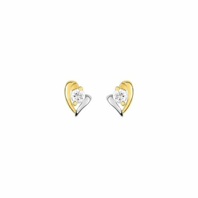 Boucles d'oreilles clou en or jaune, rhodium et oxyde de zirconium