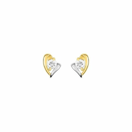 Boucles d'oreilles clou en or jaune, rhodium et oxyde de zirconium