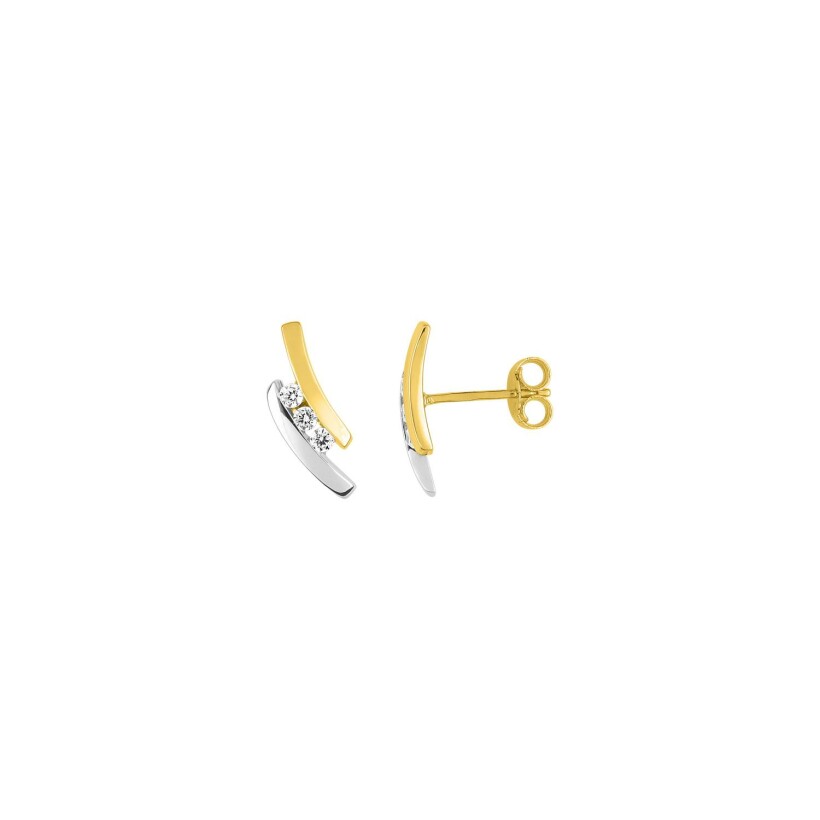 Boucles d'oreilles en or jaune rhodié et oxydes de zirconium