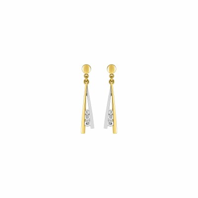 Boucles d'oreilles pendantes en or jaune rhodié et oxydes de zirconium