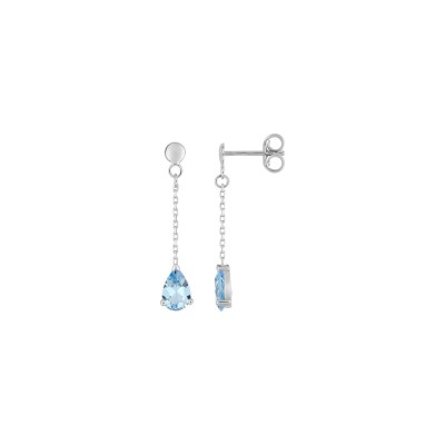 Boucles d'oreilles pendantes en or blanc et topazes