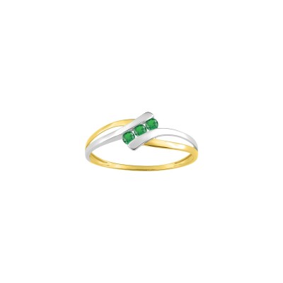 Bague en or jaune rhodié et émeraude