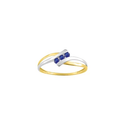 Bague en or jaune rhodié et saphir