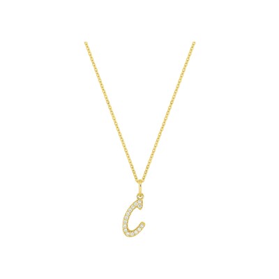 Collier initiale lettre C en or jaune et diamant 0.09ct