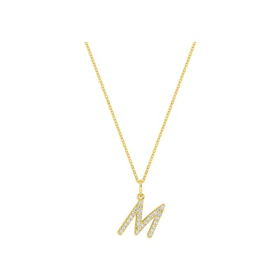 Collier Diamanti initiale lettre M en or jaune et diamant de synthèse 0.17ct