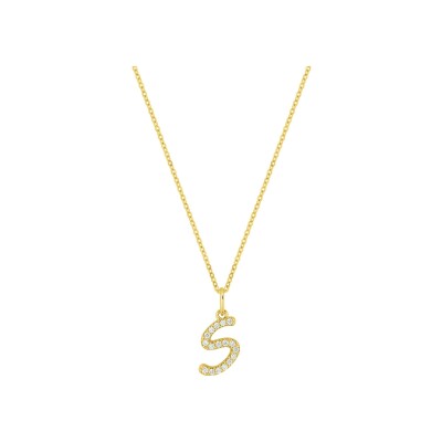 Collier Diamanti initiale lettre S en or jaune et diamant de synthèse 0.10ct