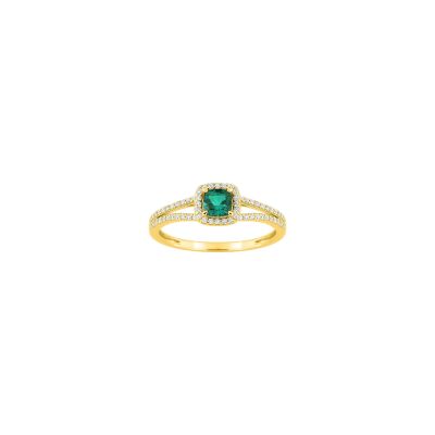 Bague en or jaune, diamant 0.20ct et émeraude