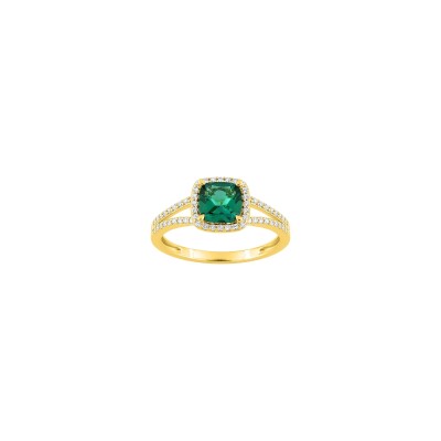 Bague en or jaune, diamant 0.24ct et émeraude
