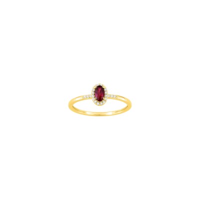 Bague en or jaune, diamant 0.07ct et rubis