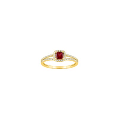 Bague en or jaune, diamant 0.20ct et rubis