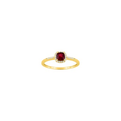 Bague en or jaune, diamant 0.08ct et rubis