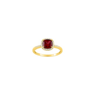Bague en or jaune, diamant 0.12ct et rubis