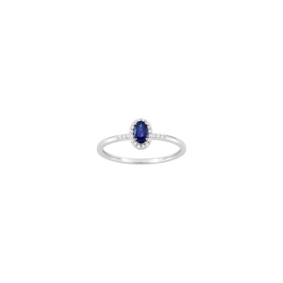 Bague en or blanc, diamant 0.07ct et saphir