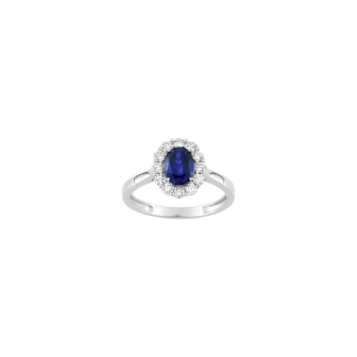 Bague en or blanc, diamant 0.40ct et saphir