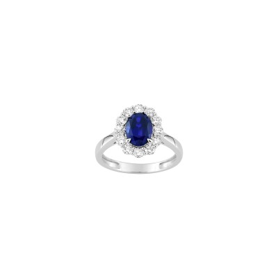 Bague en or blanc, diamant 0.65ct et saphir
