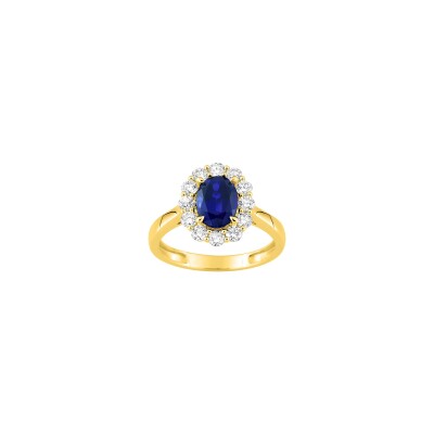 Bague en or jaune, diamant 0.65ct et saphir