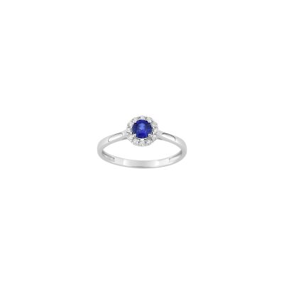 Bague en or blanc, diamant 0.13ct et saphir
