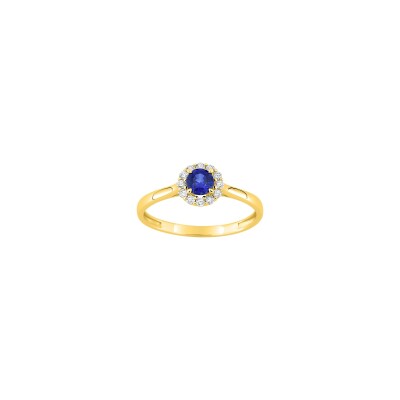 Bague en or jaune, diamant 0.13ct et saphir