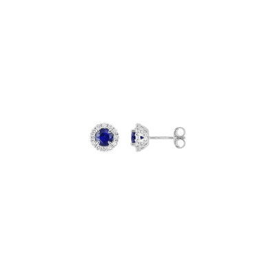 Boucles d'oreilles en or blanc, saphirs synthétiques et diamants de 0.26ct