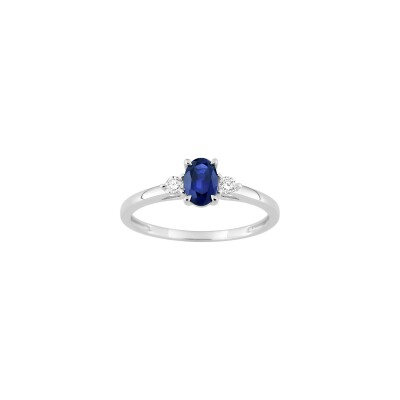 Bague en or blanc, saphir synthétique et diamants de 0.09ct