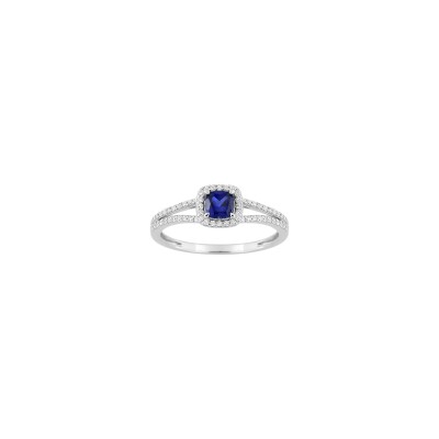 Bague en or blanc, diamant 0.20ct et saphir