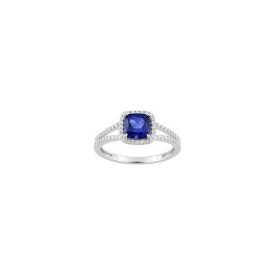 Bague en or blanc, diamant 0.24ct et saphir