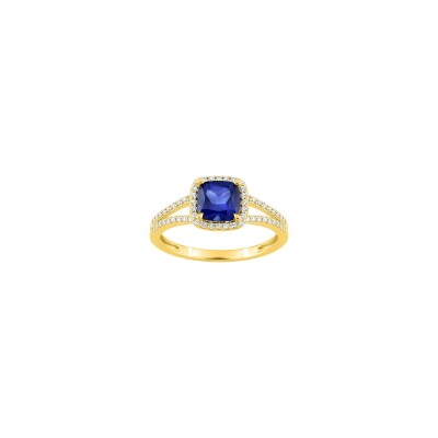 Bague en or jaune, diamant 0.24ct et saphir