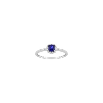 Bague en or blanc, diamant 0.08ct et saphir