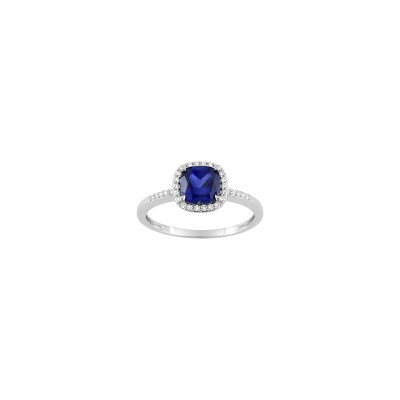 Bague en or blanc, diamant 0.12ct et saphir