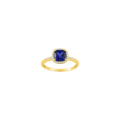 Bague en or jaune, diamant 0.12ct et saphir