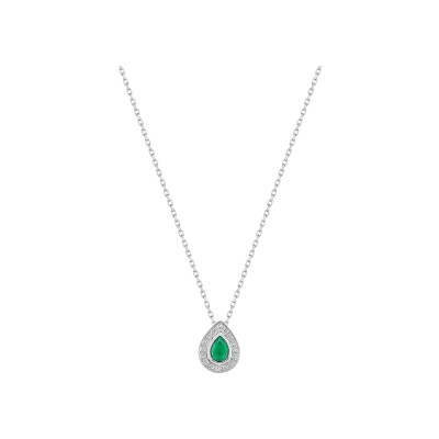 Collier en or blanc, émeraude et diamant 0.01ct