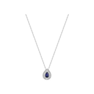Collier en or blanc, saphir et diamant 0.01ct