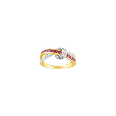 Bague en or jaune, diamant 0.03ct et rubis