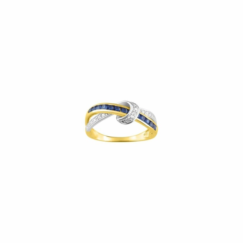 Bague en or jaune, rhodium, saphirs et diamants