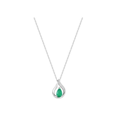 Collier en or blanc, émeraude et diamant 0.01ct