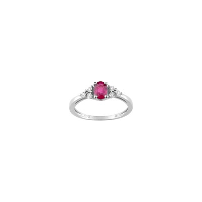 Bague en or blanc, diamant 0.05ct et rubis