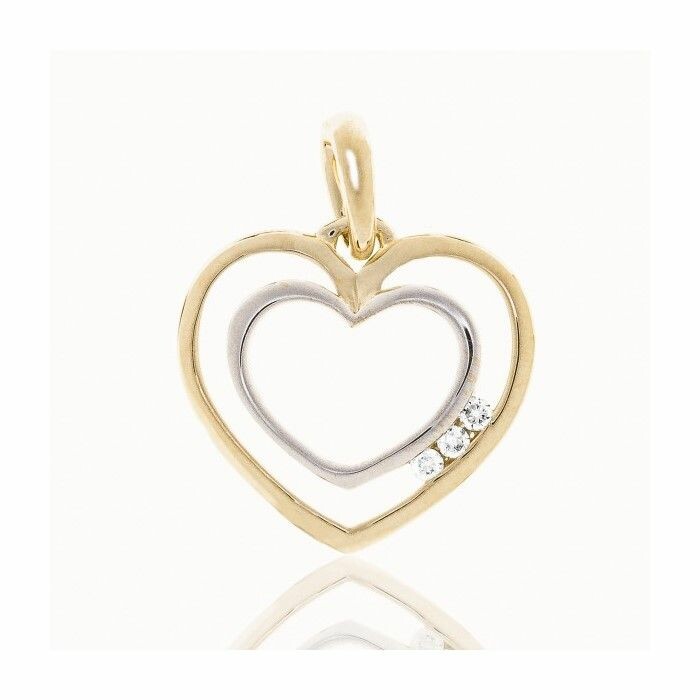 Pendentif en or jaune, or blanc et trilogie de diamants de 0.025ct