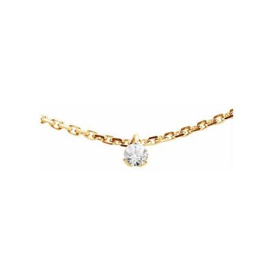Collier serti 3 griffes en or jaune et diamant de 0.10ct