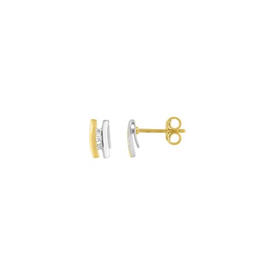 Puces d'oreilles en or jaune rhodié et diamants, 0.03ct