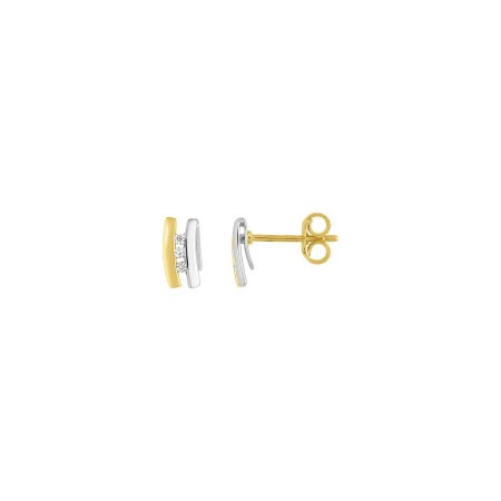 Puces d'oreilles en or jaune rhodié et diamants, 0.03ct