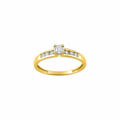 Solitaire accompagné en or jaune, or blanc rhodié et diamants de 0.07ct