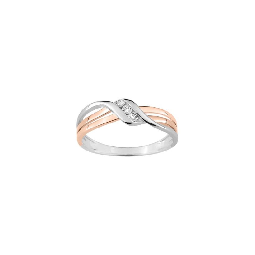 Bague en or rose et or blanc et diamant, 0.01ct