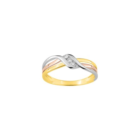 Bague en or jaune, or rose, or blanc et diamant, 0.01ct