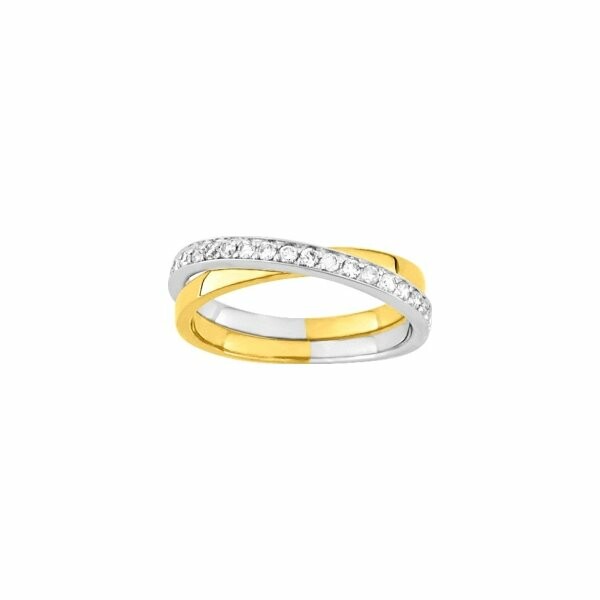 Alliance en or jaune, or blanc et diamants