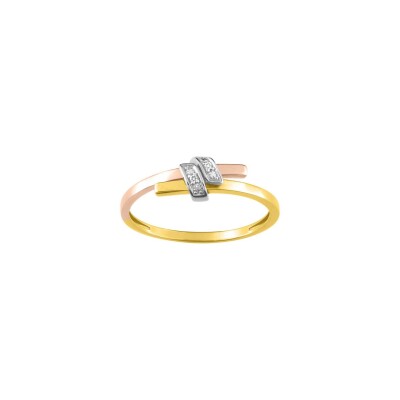 Bague en or jaune, or rose, or blanc et diamant, 0.01ct