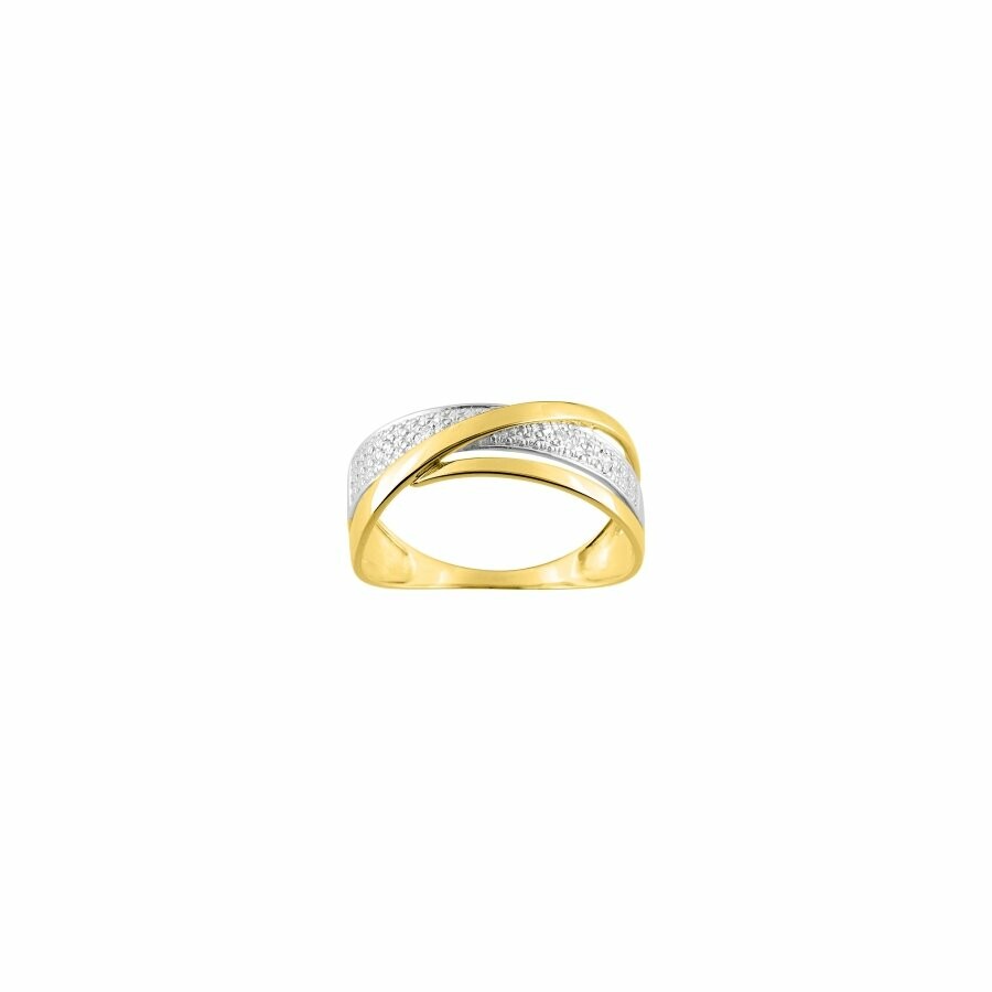 Bague en or jaune, rhodium et diamants