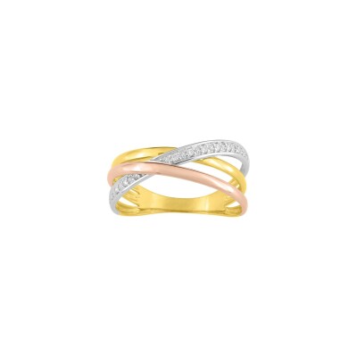 Bague en or jaune, or rose, or blanc et diamant, 0.04ct