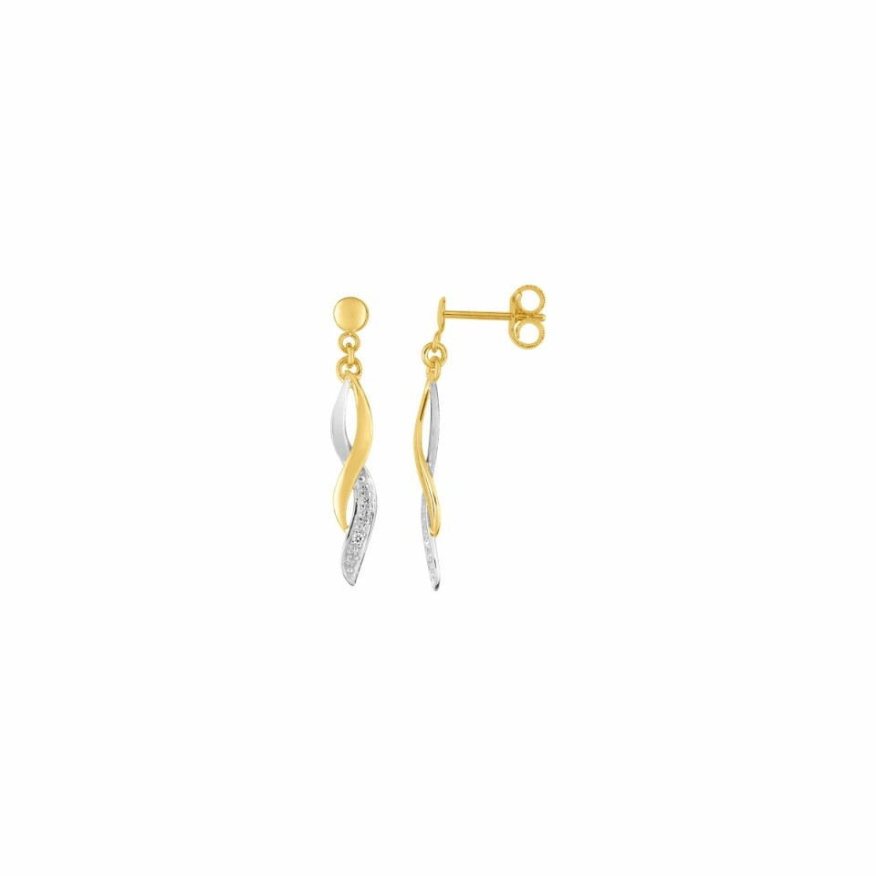 Boucles d'oreilles en or blanc, or jaune et diamants