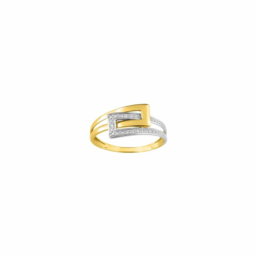 Bague en or jaune, rhodium et diamants